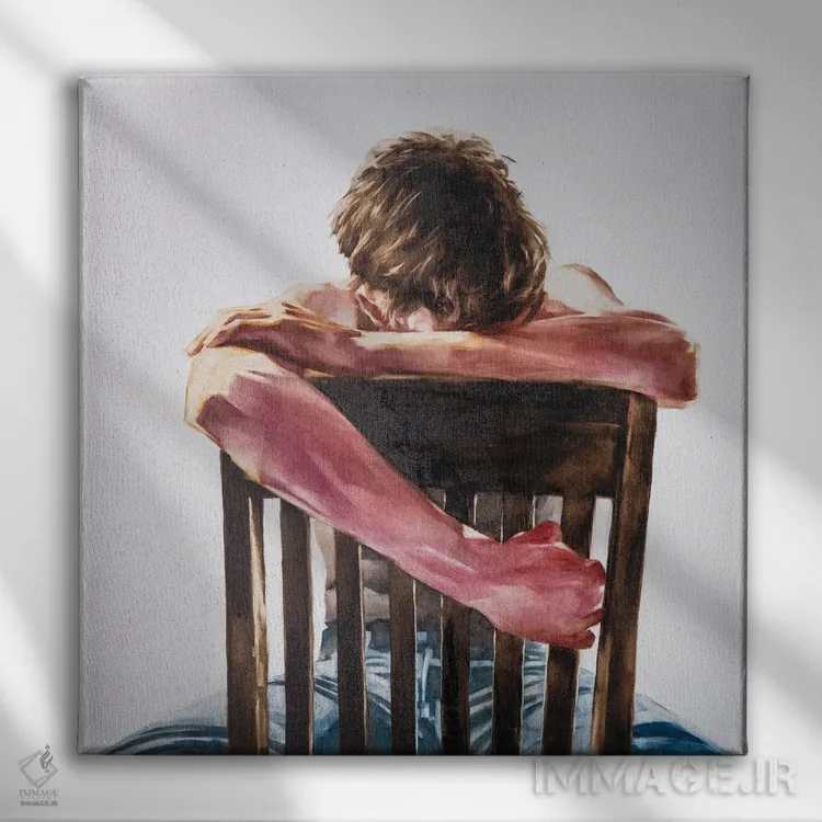 تابلو پرترهٔ مرد مضطرب اثر ایگور شولمان - نمای روبهرو روی دیوار