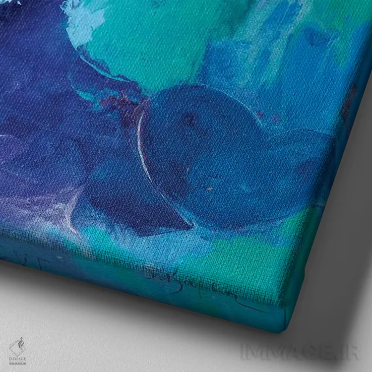 تابلو سایههای آبی عشق اثر اینس کاپلون - نمای نزدیک بافت بوم