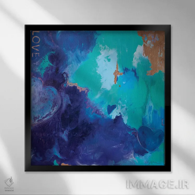 تابلو سایههای آبی عشق اثر اینس کاپلون - نمای قابدار مشکی