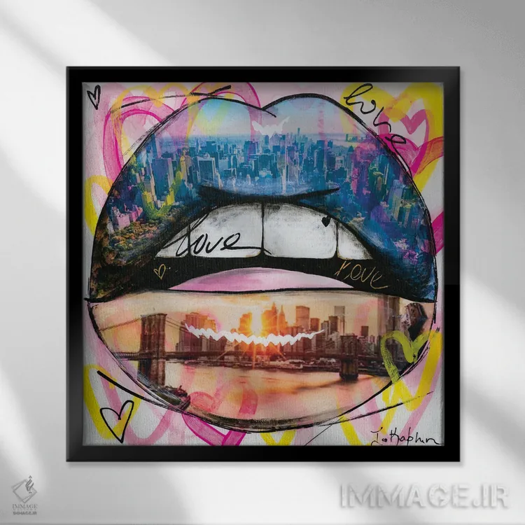 تابلو لبهای عاشقانه اثر اینس کاپلون - نمای قابدار مشکی