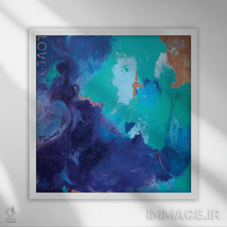 تابلو سایههای آبی عشق اثر اینس کاپلون - نمای قابدار سفید