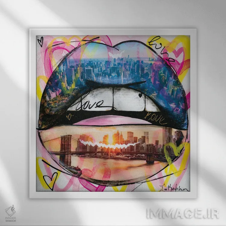 تابلو لبهای عاشقانه اثر اینس کاپلون - نمای قابدار سفید