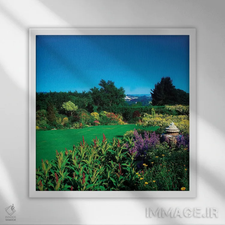 تابلو باغهای لیکمونت، شهرستان کورک، ایرلند؛ مرزهای ترکیبی و چمنزار تابستانی اثر ایریش ایمیج کالکشن (مجموعه عکاسی ایرلندی) - نمای قابدار سفید