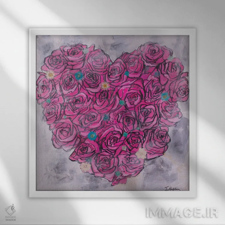 تابلو عشق و گل سرخ اثر اینس کاپلون - نمای قابدار سفید