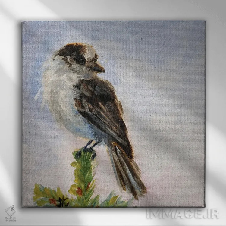 تابلو جی خاکستری (گونهای پرنده) اثر ایرینا خورت - نمای روبهرو روی دیوار