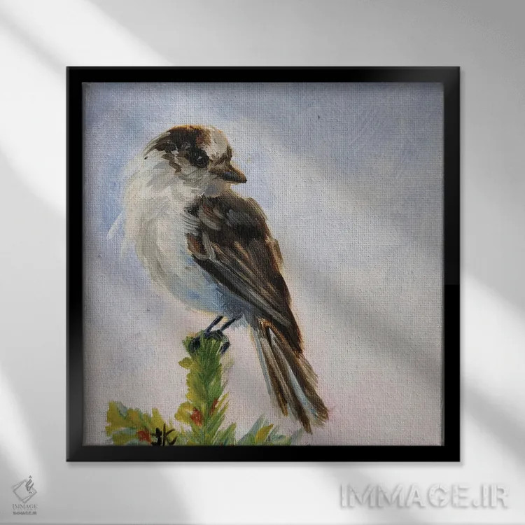 تابلو جی خاکستری (گونهای پرنده) اثر ایرینا خورت - نمای قابدار مشکی