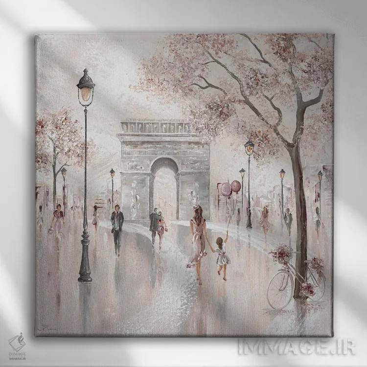 تابلو Paris Street Scene,طاق نصرت، صحنه خیابانی پاریس اثر ایزابیلا کارولِویچ - نمای روبهرو روی دیوار