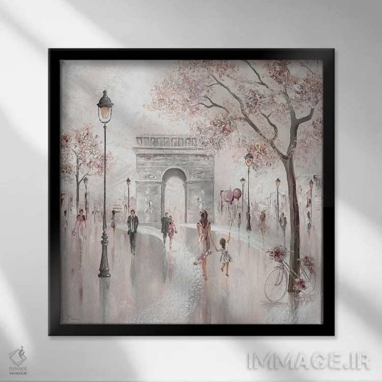 تابلو Paris Street Scene,طاق نصرت، صحنه خیابانی پاریس اثر ایزابیلا کارولِویچ - نمای قابدار مشکی