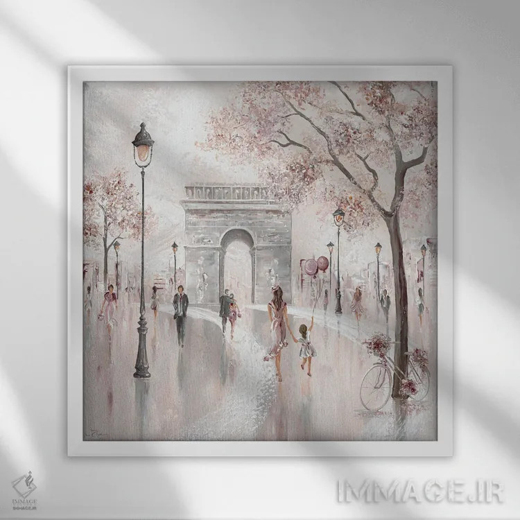 تابلو Paris Street Scene,طاق نصرت، صحنه خیابانی پاریس اثر ایزابیلا کارولِویچ - نمای قابدار سفید