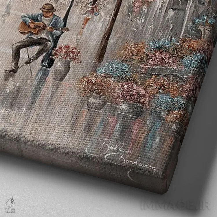 تابلو شکوفههای چای شیرین ۲ اثر ایزابیلا کارولِویچ - نمای نزدیک بافت بوم