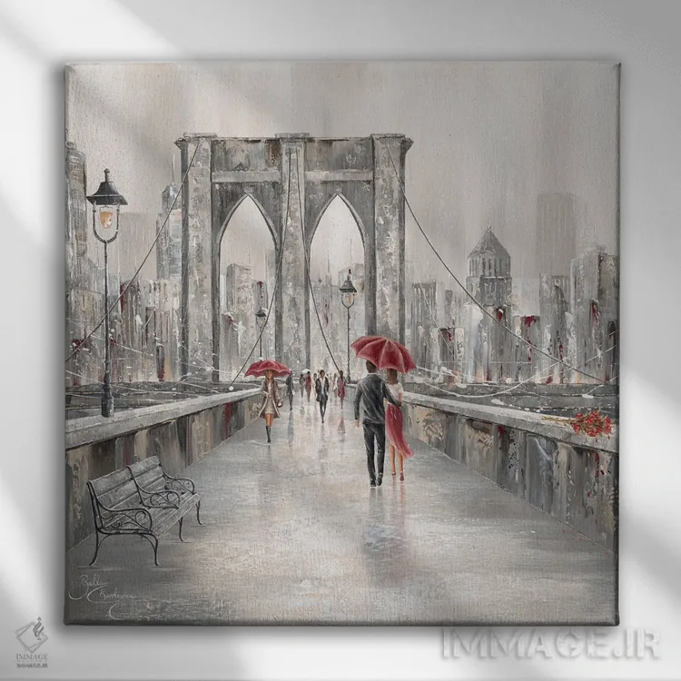 تابلو Brooklyn Bridge II,گل رز، پل بروکلین ۲ اثر ایزابیلا کارولِویچ - نمای روبهرو روی دیوار