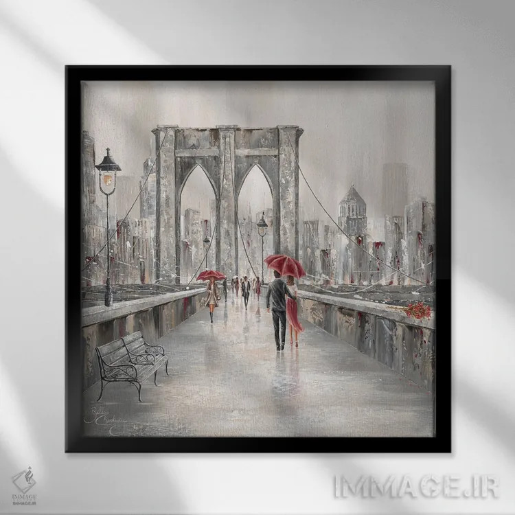 تابلو Brooklyn Bridge II,گل رز، پل بروکلین ۲ اثر ایزابیلا کارولِویچ - نمای قابدار مشکی