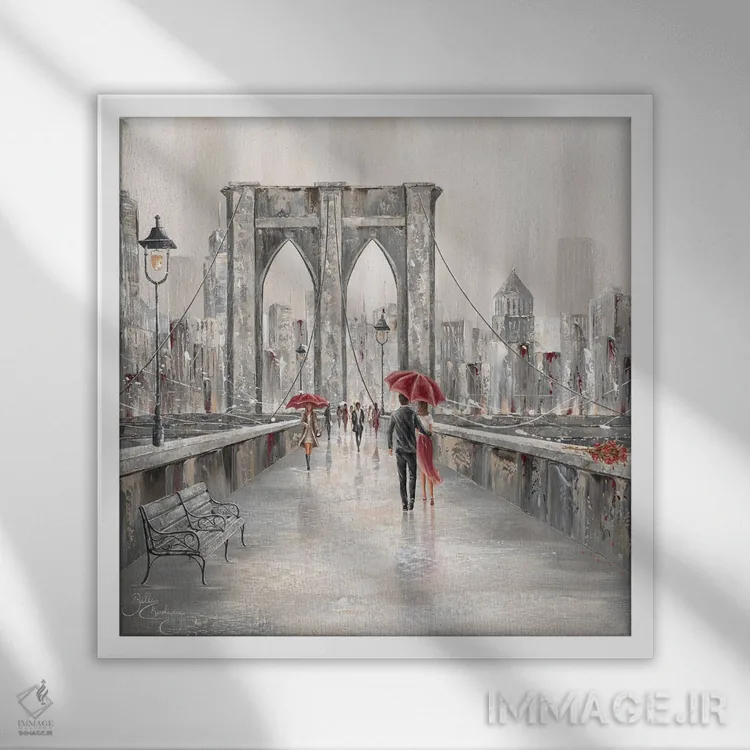 تابلو Brooklyn Bridge II,گل رز، پل بروکلین ۲ اثر ایزابیلا کارولِویچ - نمای قابدار سفید