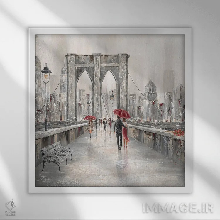 تابلو Brooklyn Bridge II,گل رز، پل بروکلین ۲ اثر ایزابیلا کارولِویچ - نمای قابدار سفید