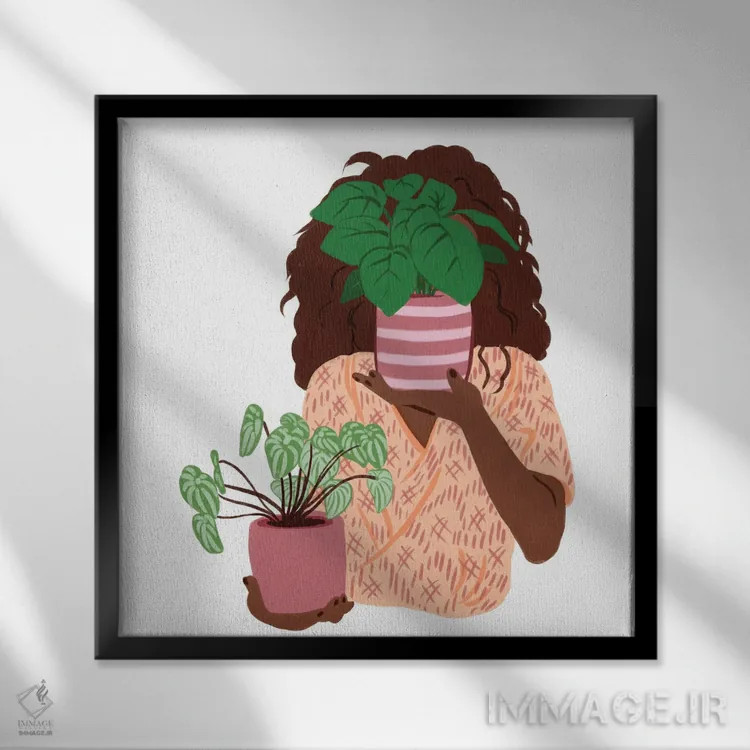 تابلو دختر گیاه دوست I اثر ایلاریا بندتی - نمای قابدار مشکی