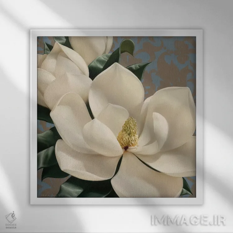 تابلو ماگنولیای شیرین (نوعی گل) اثر ایگور لیواشوف - نمای قابدار سفید