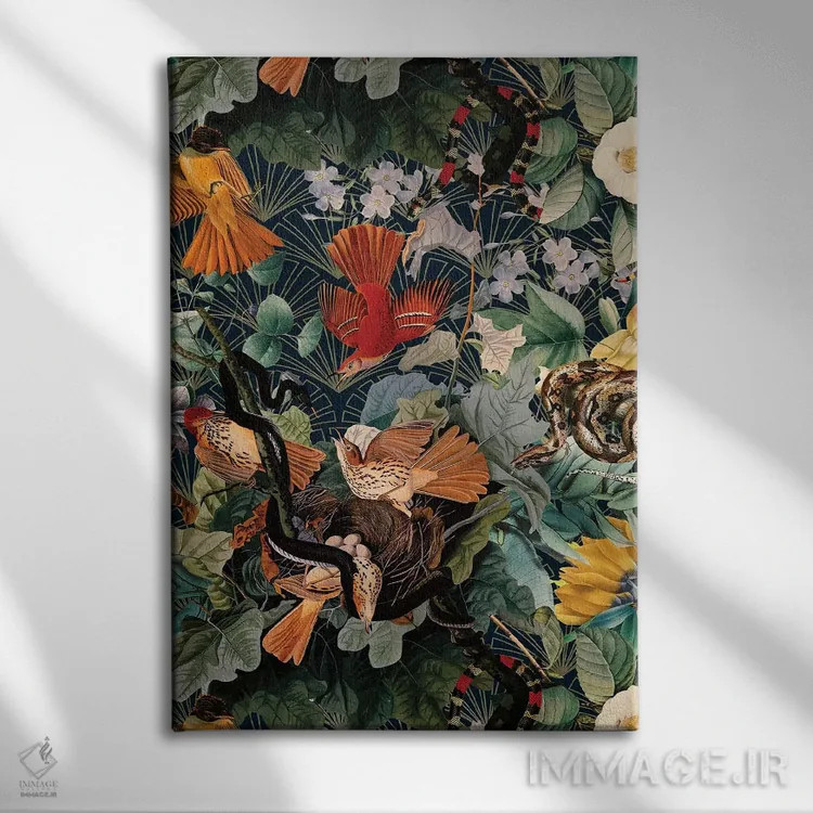 تابلو پرندگان و مارها اثر برجو کورکمازیورک - نمای روبهرو روی دیوار