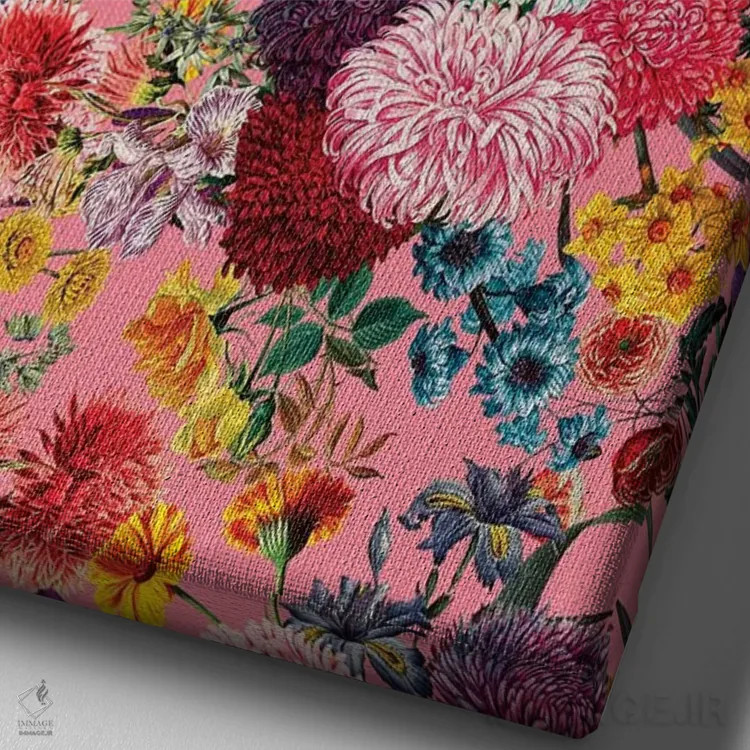 تابلو طرح گل صورتی اثر برجو کورکمازیورک - نمای نزدیک بافت بوم