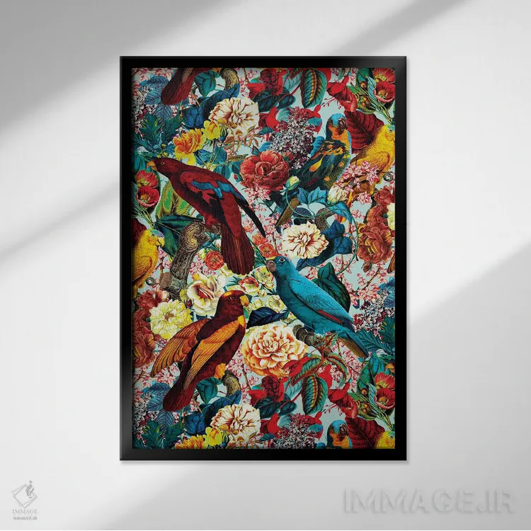 تابلو گلها و پرندگان XV اثر برجو کورکمازیورک - نمای قابدار مشکی