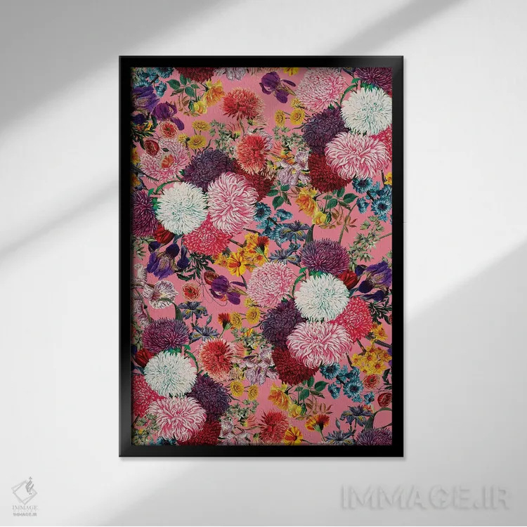 تابلو طرح گل صورتی اثر برجو کورکمازیورک - نمای قابدار مشکی