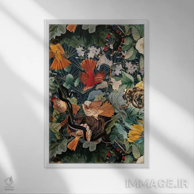 تابلو پرندگان و مارها اثر برجو کورکمازیورک - نمای قابدار سفید