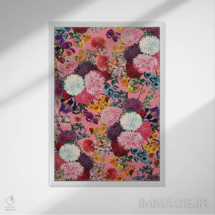 تابلو طرح گل صورتی اثر برجو کورکمازیورک - نمای قابدار سفید