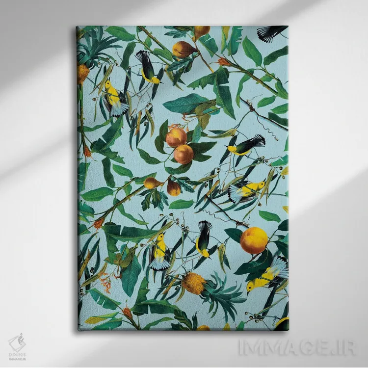 تابلو طرح میوه و پرندگان اثر برجو کورکمازیورک - نمای روبهرو روی دیوار