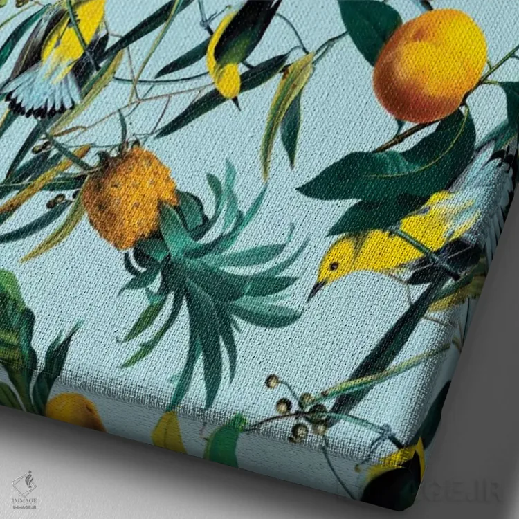 تابلو طرح میوه و پرندگان اثر برجو کورکمازیورک - نمای نزدیک بافت بوم