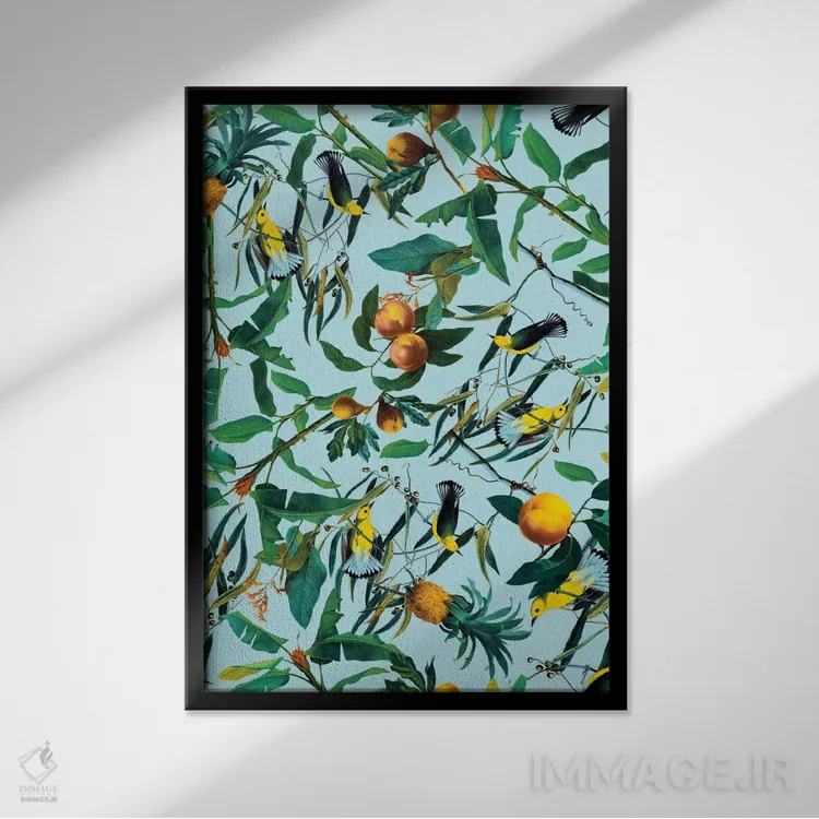 تابلو طرح میوه و پرندگان اثر برجو کورکمازیورک - نمای قابدار مشکی