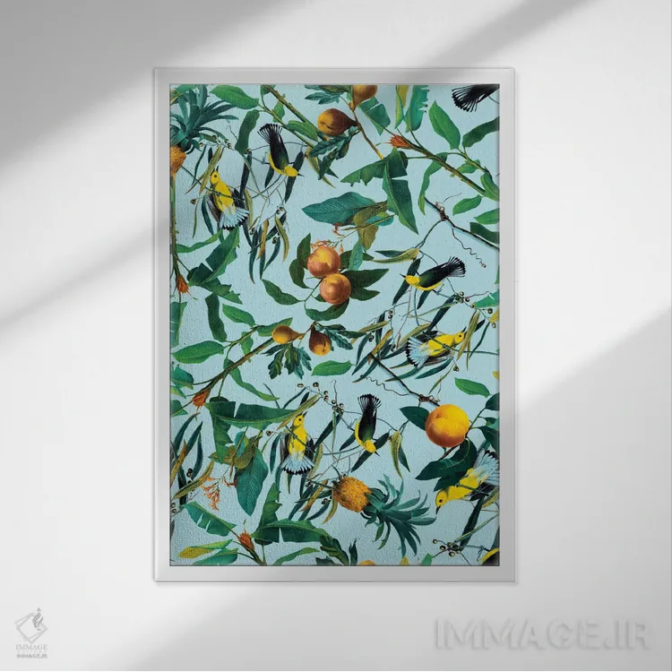 تابلو طرح میوه و پرندگان اثر برجو کورکمازیورک - نمای قابدار سفید