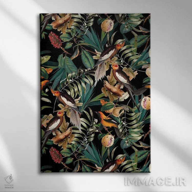 تابلو شب باغ قدیمی گل و پرندگان اثر برجو کورکمازیورک - نمای روبهرو روی دیوار