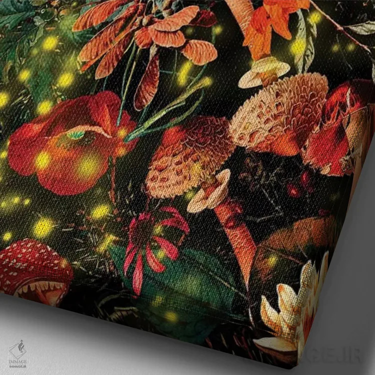 تابلو باغ شب و کرمهای شبتاب اثر برجو کورکمازیورک - نمای نزدیک بافت بوم