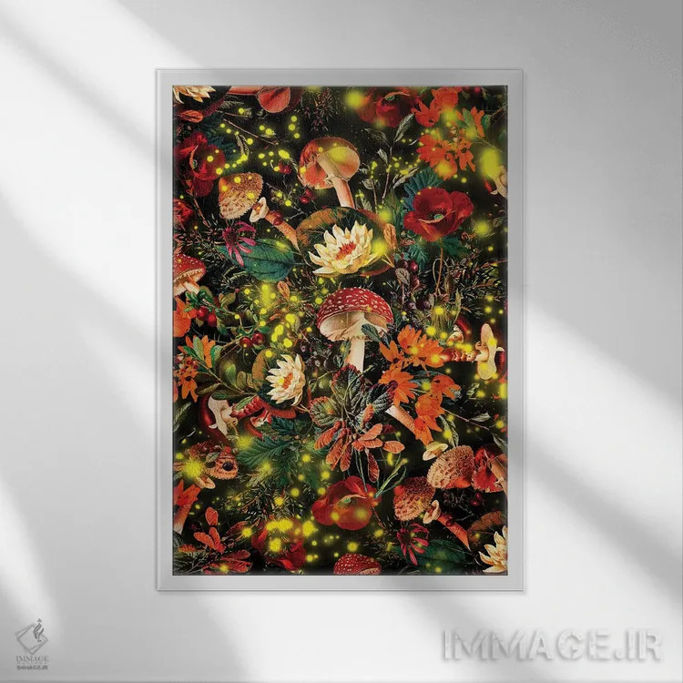 تابلو باغ شب و کرمهای شبتاب اثر برجو کورکمازیورک - نمای قابدار سفید