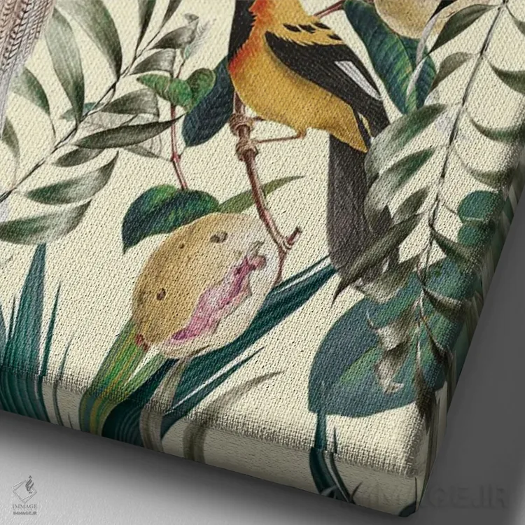 تابلو باغ قدیمی گل و پرندگان اثر برجو کورکمازیورک - نمای نزدیک بافت بوم