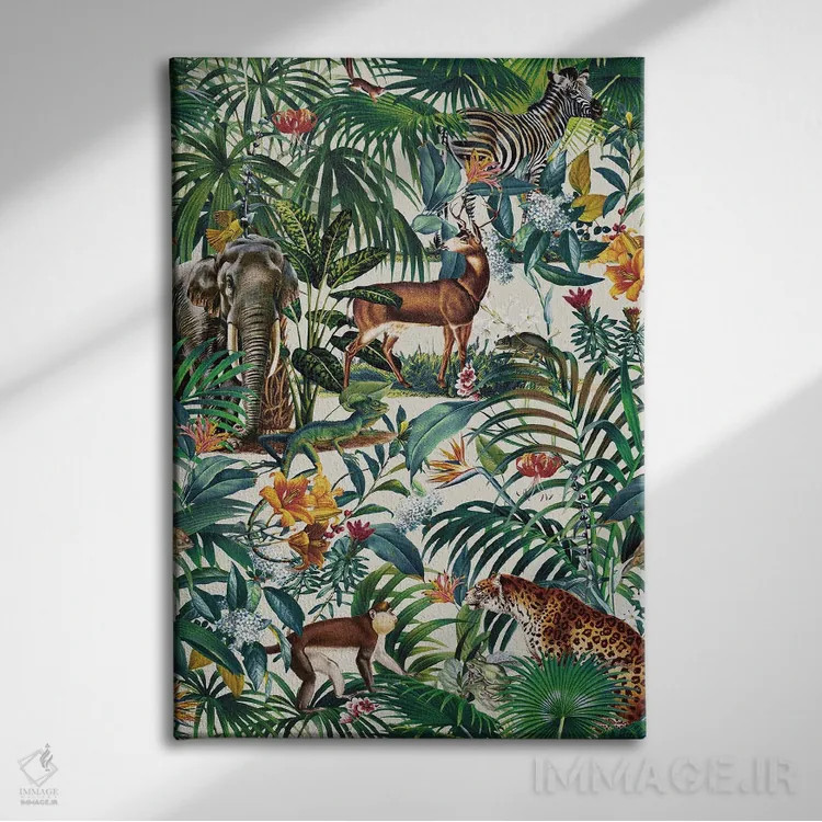 تابلو طرح گلدار و حیوانات شماره ۳ اثر برجو کورکمازیورک - نمای روبهرو روی دیوار