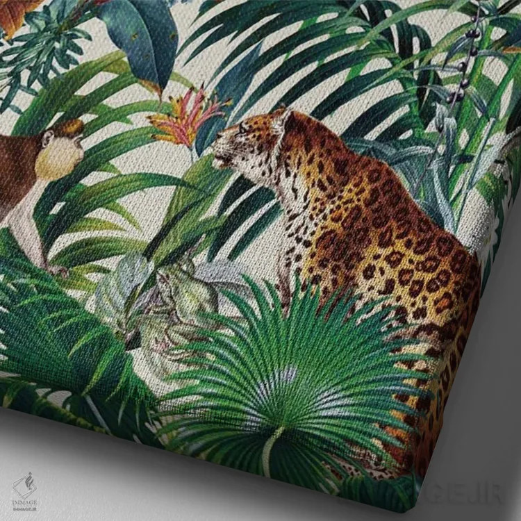 تابلو طرح گلدار و حیوانات شماره ۳ اثر برجو کورکمازیورک - نمای نزدیک بافت بوم