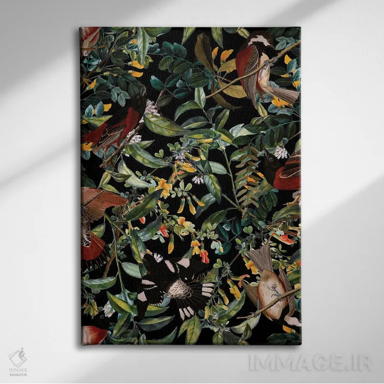 تابلو گلها و پرندگان شماره ۴۴ اثر برجو کورکمازیورک - نمای روبهرو روی دیوار