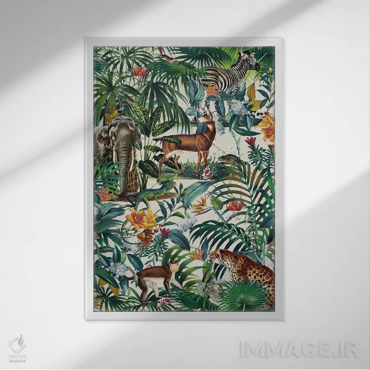 تابلو طرح گلدار و حیوانات شماره ۳ اثر برجو کورکمازیورک - نمای قابدار سفید