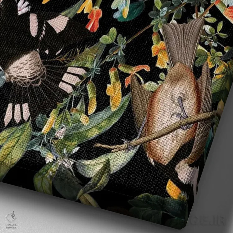 تابلو گلها و پرندگان شماره ۴۴ اثر برجو کورکمازیورک - نمای نزدیک بافت بوم