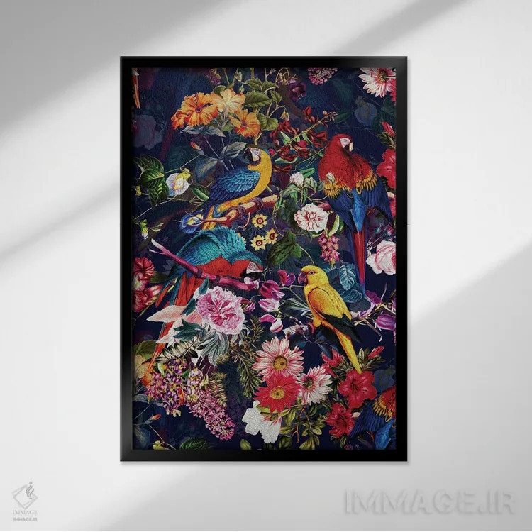 تابلو گلها و پرندگان شماره ۴۵ اثر برجو کورکمازیورک - نمای قابدار مشکی