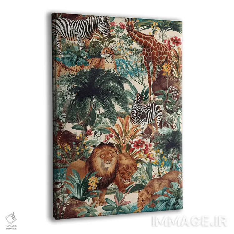 تابلو طرح گلدار و حیوانات شماره ۴ اثر برجو کورکمازیورک - نمای پرسپکتیو محصول