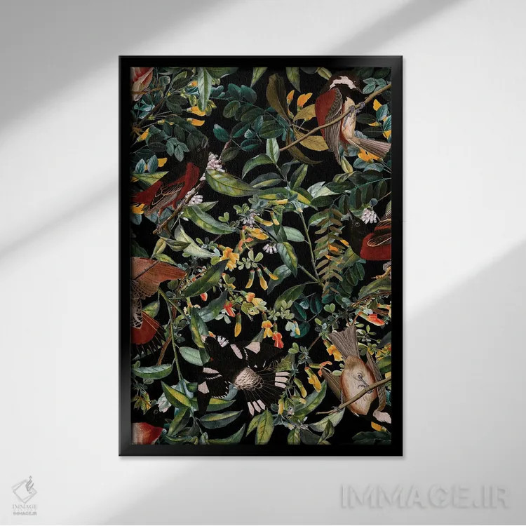 تابلو گلها و پرندگان شماره ۴۴ اثر برجو کورکمازیورک - نمای قابدار مشکی