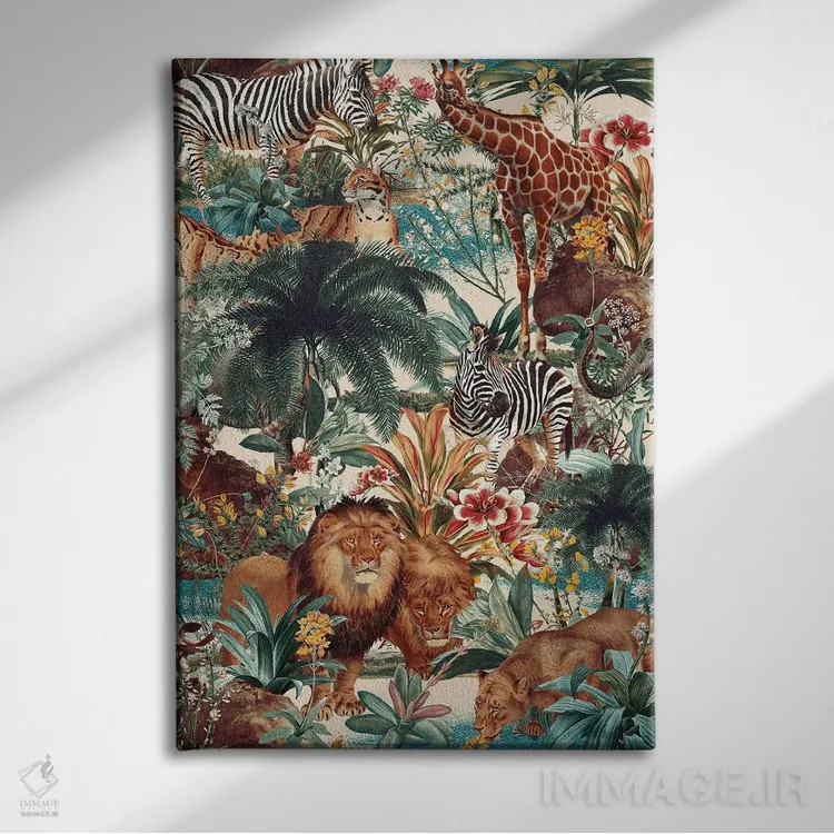 تابلو طرح گلدار و حیوانات شماره ۴ اثر برجو کورکمازیورک - نمای روبهرو روی دیوار