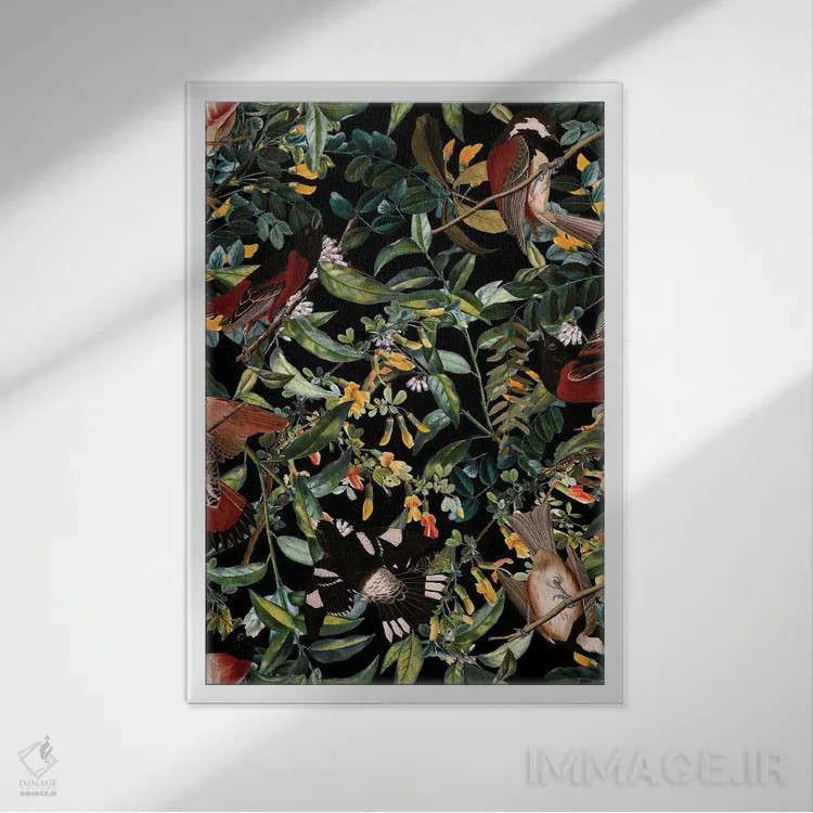 تابلو گلها و پرندگان شماره ۴۴ اثر برجو کورکمازیورک - نمای قابدار سفید