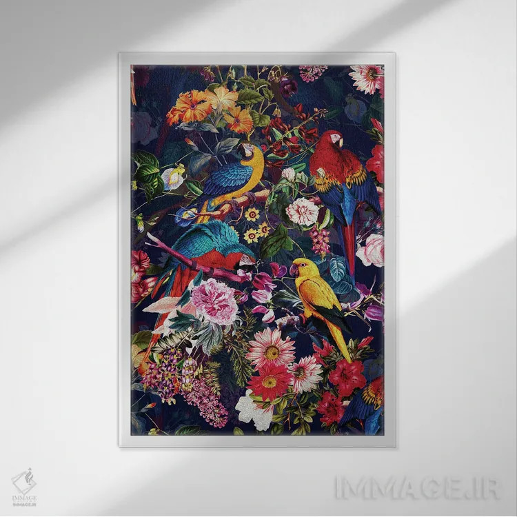 تابلو گلها و پرندگان شماره ۴۵ اثر برجو کورکمازیورک - نمای قابدار سفید