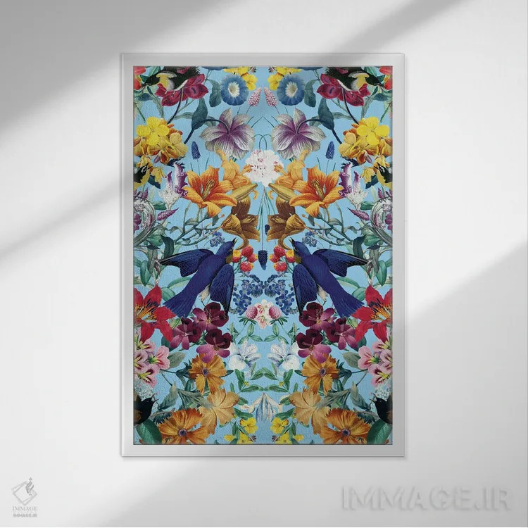 تابلو گلها و پرندگان شماره ۴۳ اثر برجو کورکمازیورک - نمای قابدار سفید