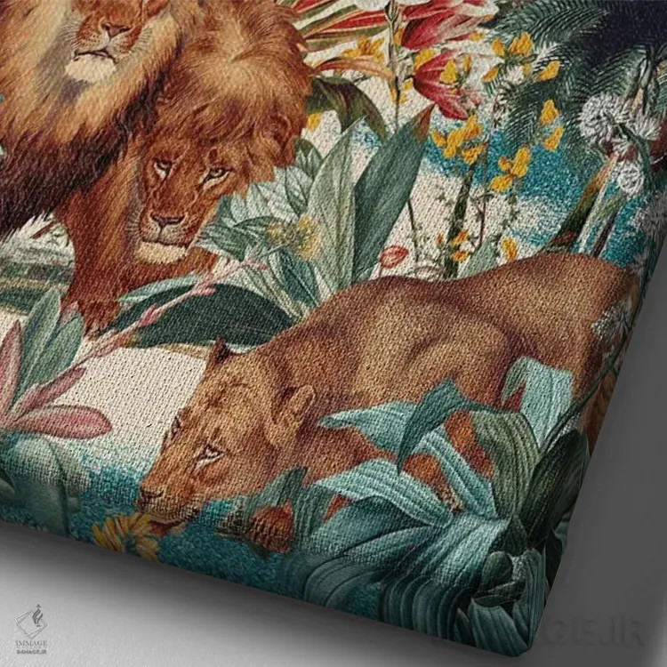 تابلو طرح گلدار و حیوانات شماره ۴ اثر برجو کورکمازیورک - نمای نزدیک بافت بوم