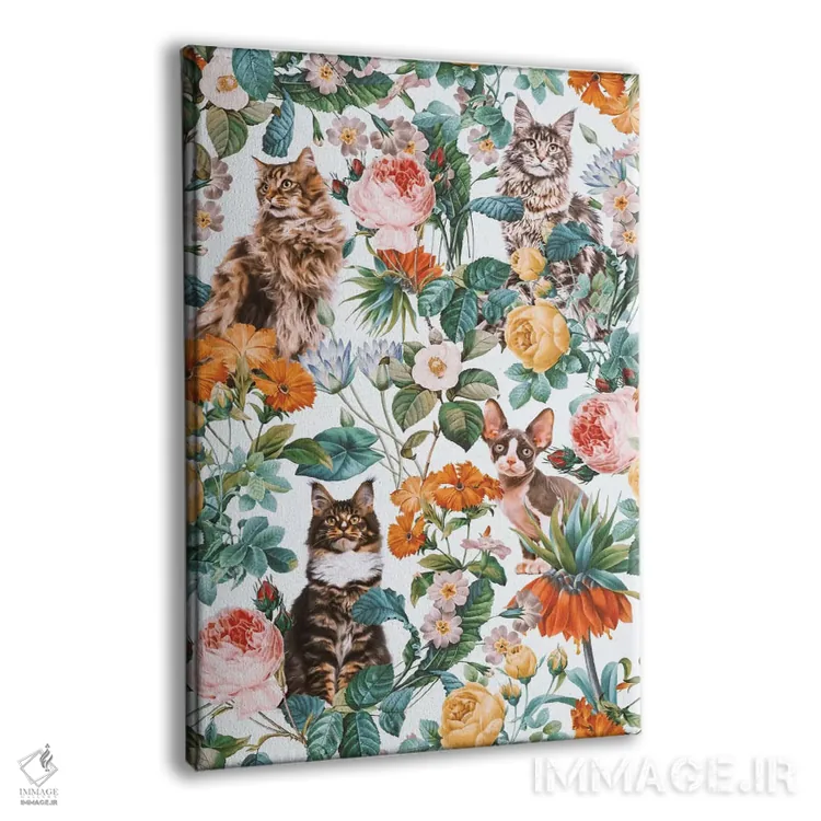 تابلو طرح گلدار و گربهها شماره ۲ اثر برجو کورکمازیورک - نمای پرسپکتیو محصول