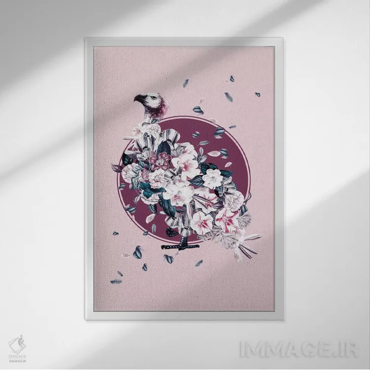 تابلو کرکس گلدار اثر برجو کورکمازیورک - نمای قابدار سفید