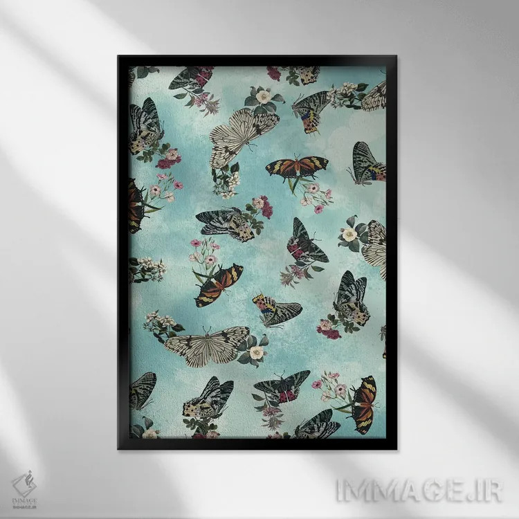 تابلو گلهای پروانهای اثر برجو کورکمازیورک - نمای قابدار مشکی